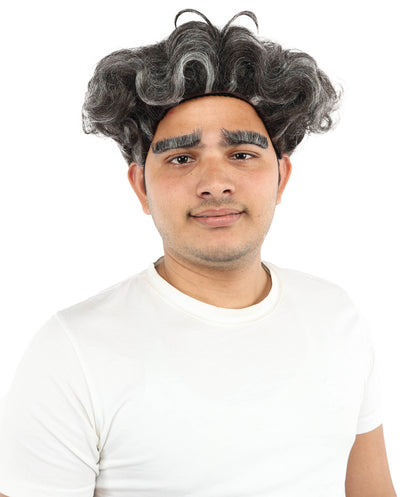 HPO Men’s Ash Black 9 Inch Short Curly Wig | Lightweight Capless Synthetic Puff Style | Suitable for Cosplay, Halloween, Party Wear