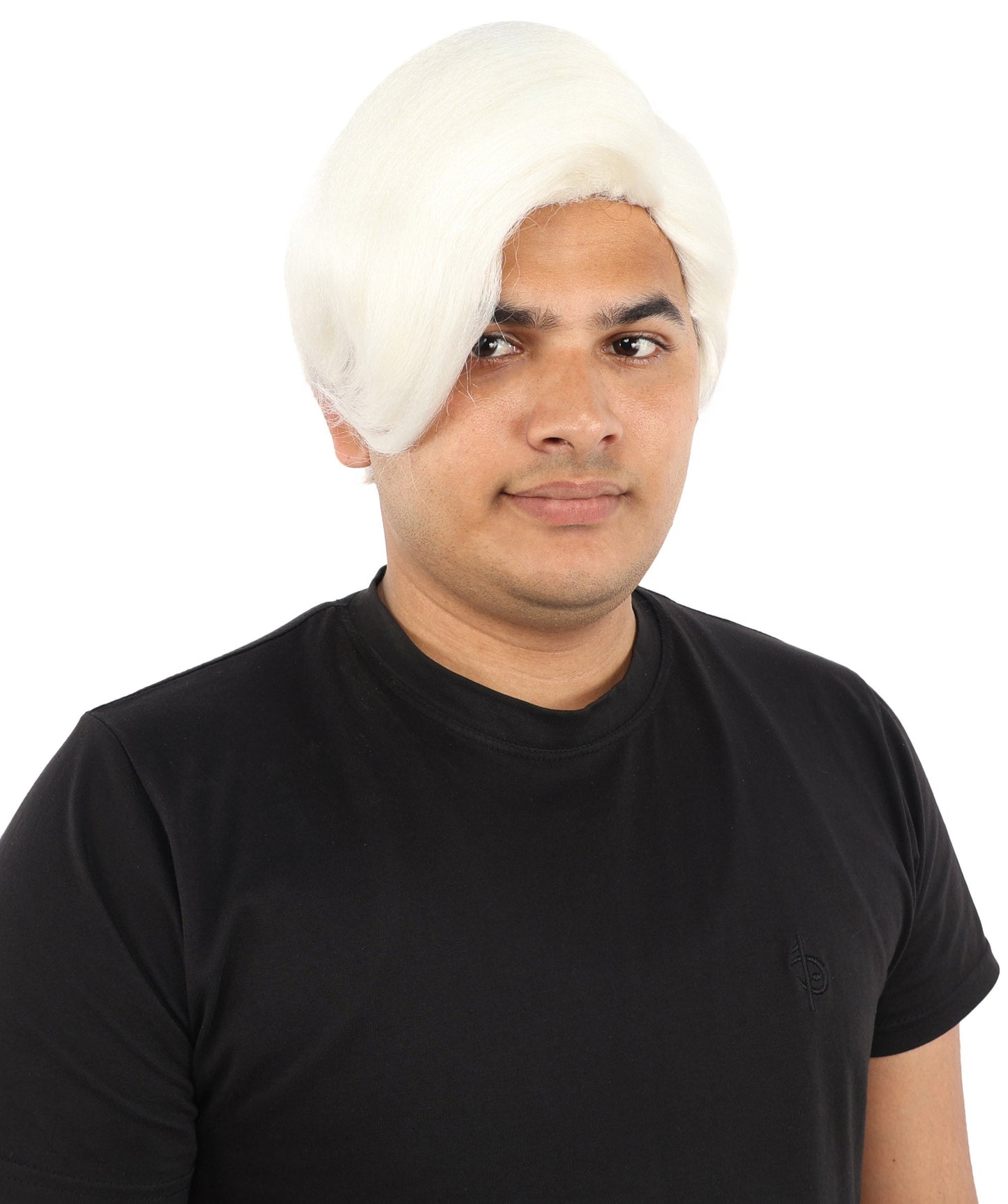 HPO Adult Men's Short Black Side Swept Wig | Thick Layered Bangs with Natural Texture,  Adjustable Cap | Halloween, Themed Party, Stage Performance & Roleplay
