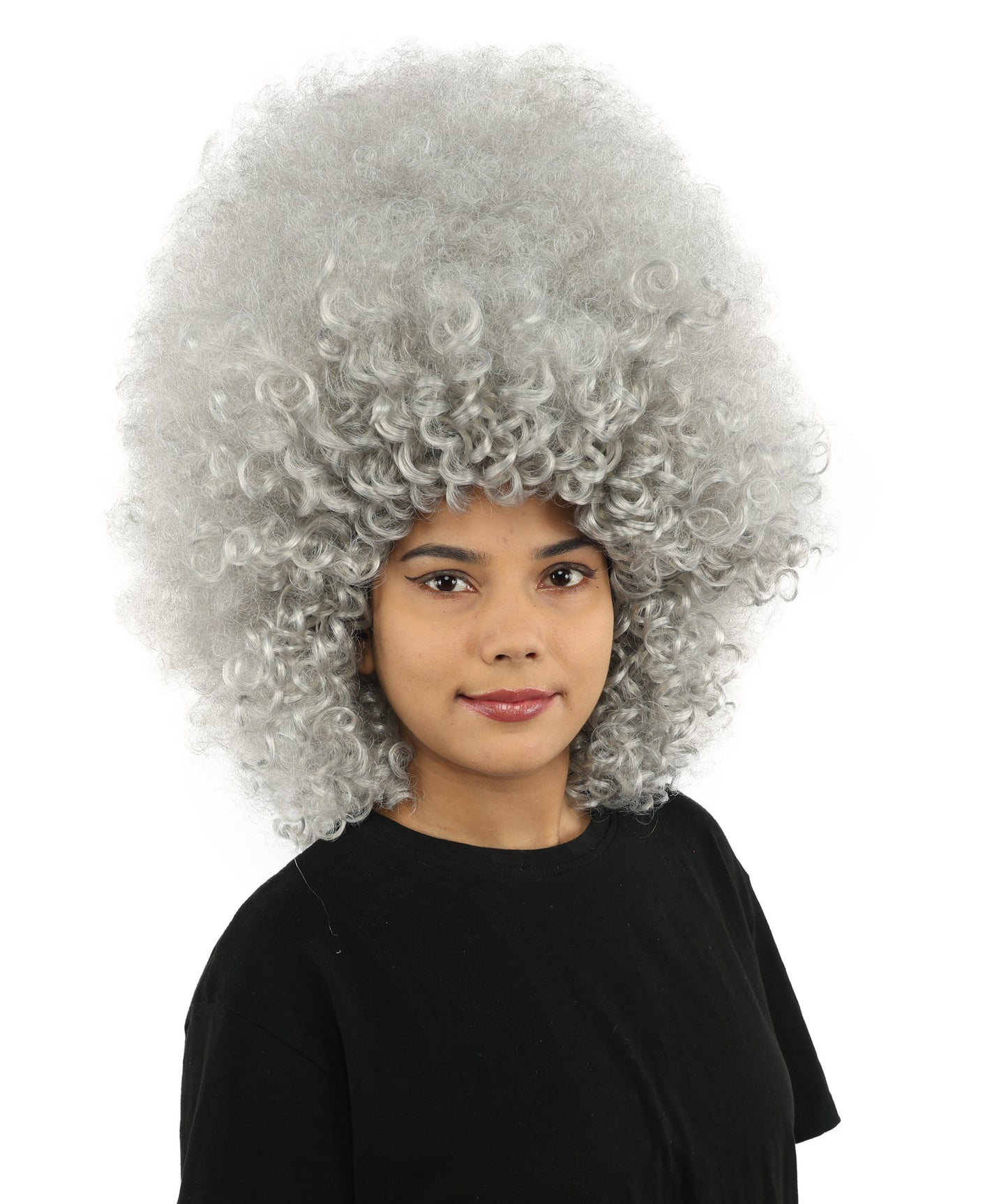 HPO Women's Giant White Glitter Afro Wig | Massive Puffy Sparkle Hair with Silver Sheen, Synthetic Fiber & Breathable Cap | Halloween, Troll Roleplay, 70s Disco Party, Theater & Funny Costume
