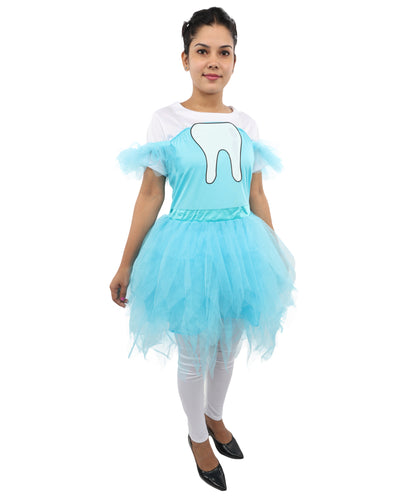 HPO Women's Blue Puff Tulle Costume | Layered Tutu Style Off Shoulder Outfit |  Party Dress for Halloween, Cosplay & Stage Performances