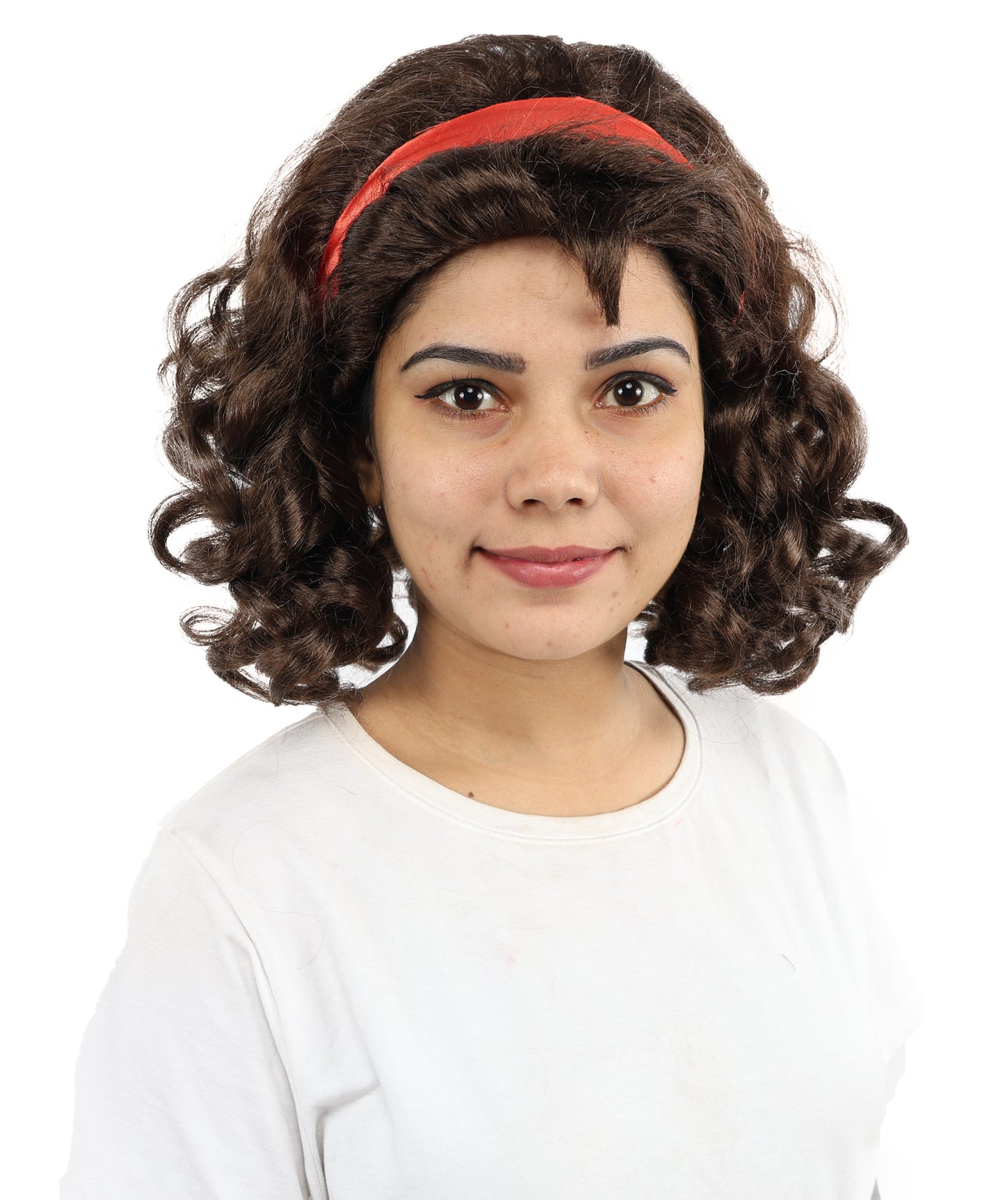 HPO Women’s Animated Character 12 Inch Curly Bob Wig with Red Headband | Flame Resistant Synthetic Fiber | Ideal for Halloween and Cosplay