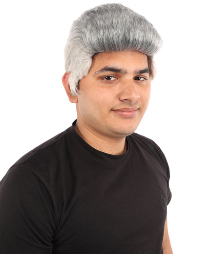 HPO Men’s 9 Inch Short Gray Wig | Capless Synthetic Hair | Ideal for Halloween , Historical and Fantasy Character Cosplay