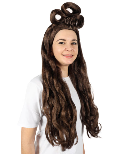 HPO Women's Long Curl Wig with Ring , Multiple Color Options , Flame-retardant Synthetic Fiber