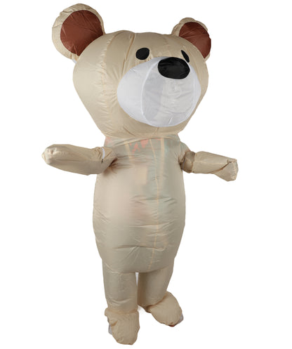 HPO Adult Teddy Bear Costume with Plush Multicolor Bodysuit, Attached Hood, and Cute Ears – Cozy and Fun Animal Outfit for Halloween, Parties & Events