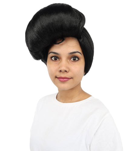 HPO Women's Side Character Dark Spirit Wig with Horns | Short Layered Black Fantasy Hairpiece | Cosplay, Halloween, Stage & Creative Roleplay