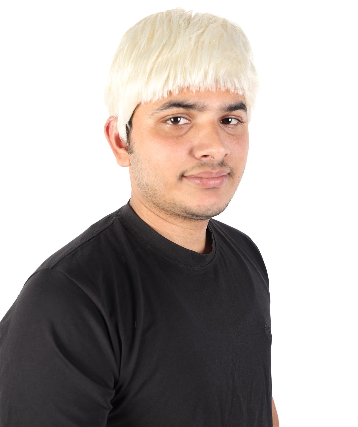 Men’s Short Textured Blonde Wig | Bleached Crop Hairpiece with Subtle Fade | Adjustable Fit for Cosplay, Stage, Parties & Roleplay