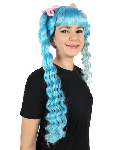 HPO Women's American Singer Long attractive Curly Wig With Bow | Halloween and Cosplay Wig | Flame-retardant Synthetic Fiber