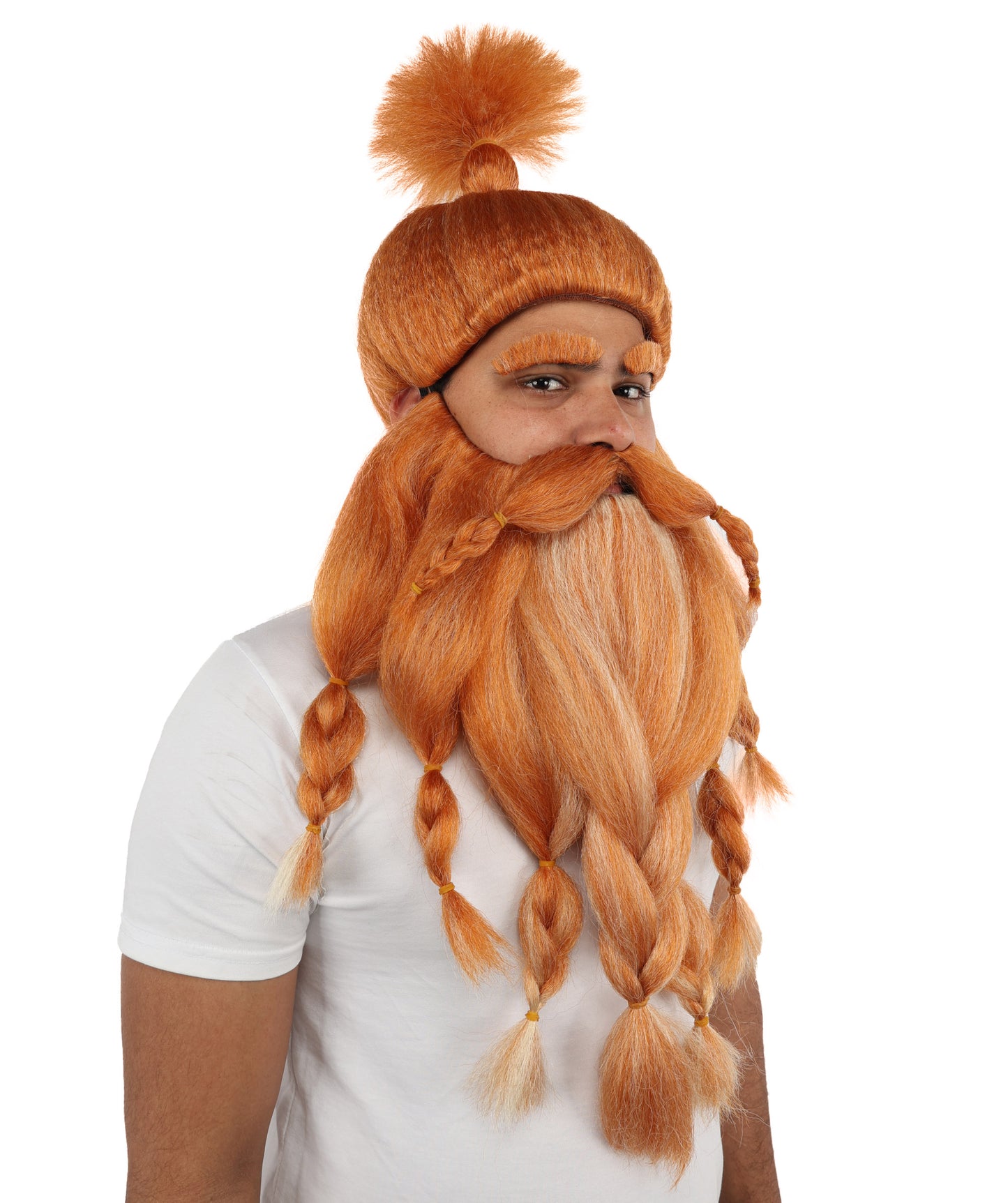 HPO Golden Brown Warrior Wig Beard Mustache Set with Eyeborws for Adults | Synthetic fiber Accessory Set with Capless Cap | Ideal for Halloween , Cosplay and any event
