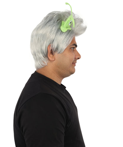 HPO Men's Brain Slug Orange Wig | Medium Spiked Synthetic Hair with Attached Green Alien Plush and Messy Texture | Sci-Fi Cosplay, Halloween, Cartoon Theme Party, and Funny Costume Accessories