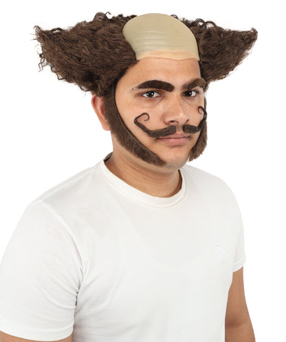 HPO Men's Wig Mustache Sideburn & Eyebrow Set | Animated Character-Inspired Fake Facial Accessories | Ideal for Halloween and Cosplay