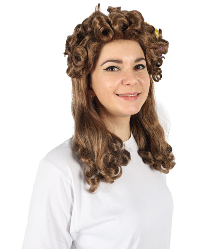 HPO Women's Popular series The Regency Romance Shoulder length Curly Brown Wig | Halloween Wig | Flame-retardant Synthetic Fiber