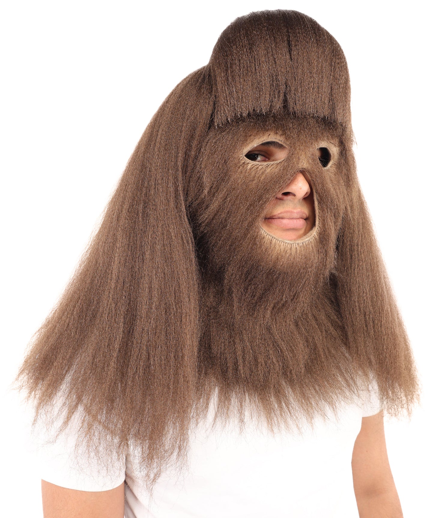 HPO Unisex Extreme Hairy Person Costume, Mask and Bundle - Full-Body Hair Suit Extra-Long Ash Brown Costume Wig for Halloween, Cosplay & Parties