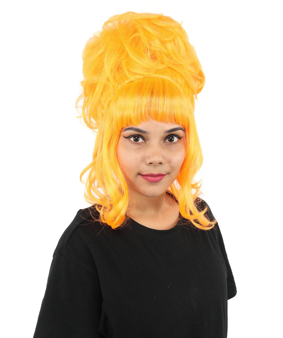 HPO Adult Women's Elegant Updo Tendril Wig | Multiple Color Options | Pastel peach hue, create of synthetic fiber, high teased volume with face-framing strands, breathable capless cap | Party, Halloween, theater, drag, performance, costume events