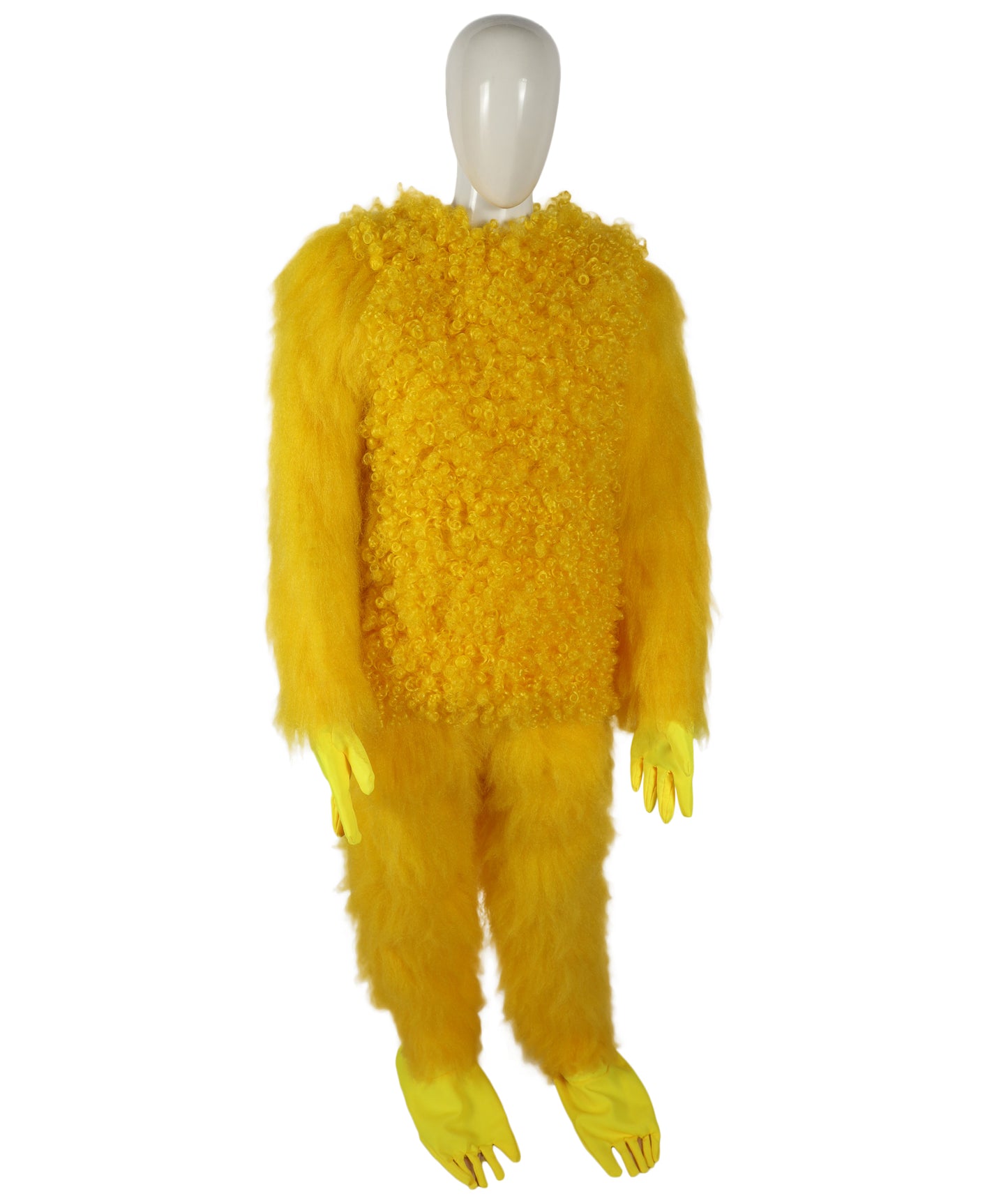 HPO Adult Unisex Yellow Big-Eyed Creature Fur Costume, Bundle With Mask Set | Full Body Fantasy Animal Suit for Halloween, Themed Events