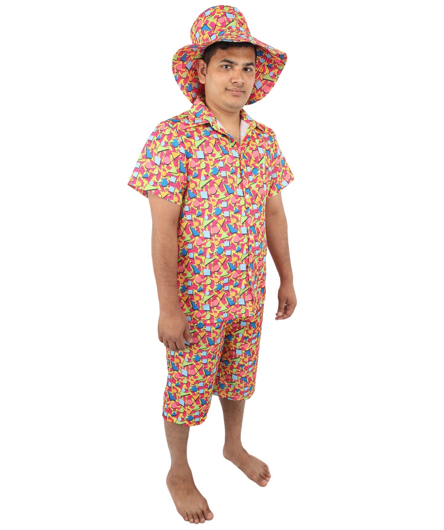 Retro 80s 90s Shell Suit Costume | Men’s Multicolor Hip-Hop Tracksuit with T-Shirt & Shorts | Carnival, Disco, Sportswear Outfit for Parties & Stage