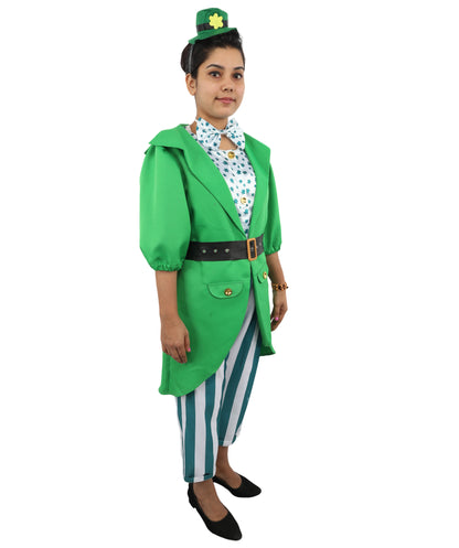 HPO Women's Irish Green Holiday Suit | Layered Shamrock Top and Knickers with Attached Belt | Versatile for Stage Shows, Pub Crawls, and Costume Parties