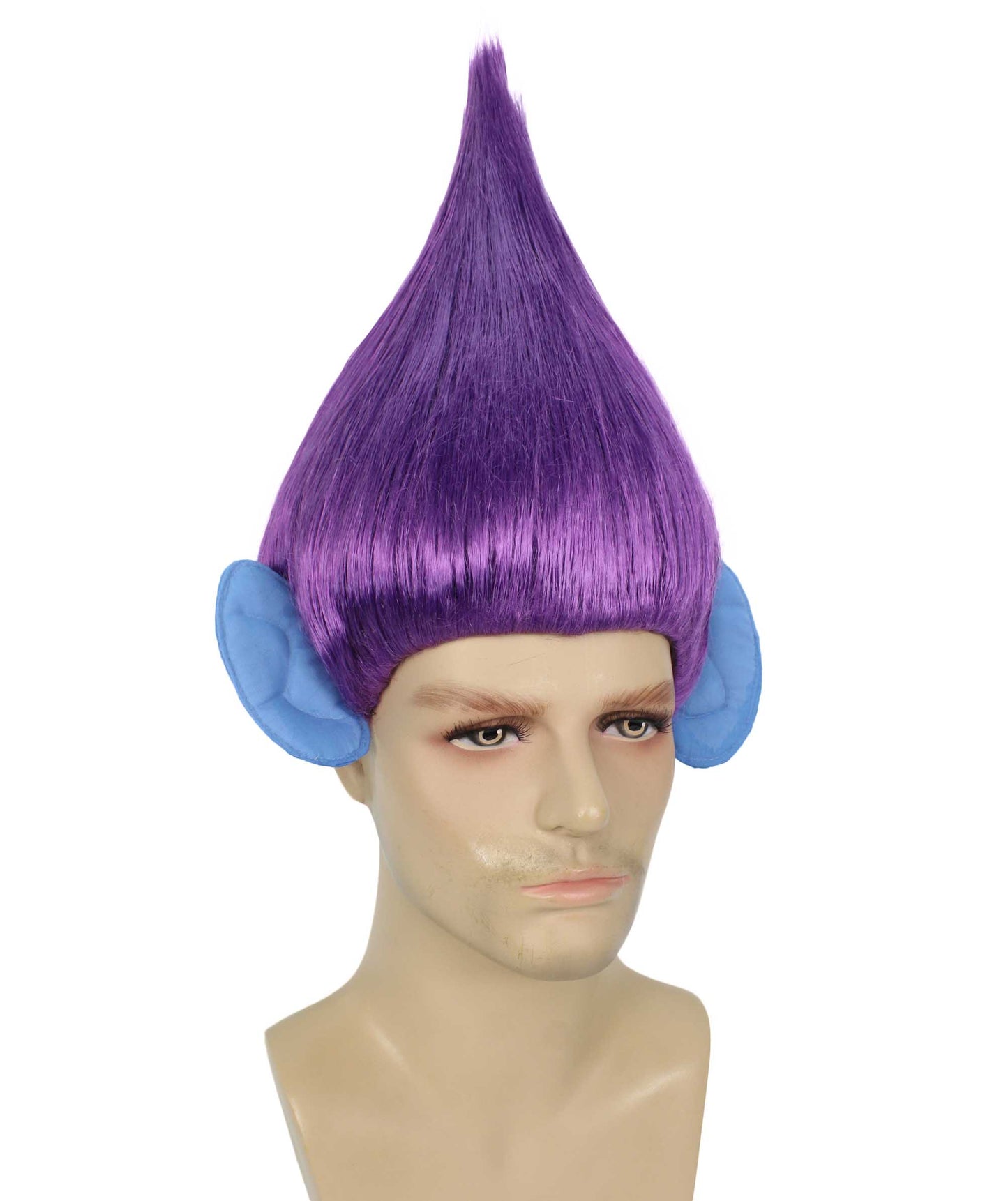 HPO Men's Pointy Diamond Guy Troll Wig with Blue Ears,Multiple Color,Flame-Retardant Synthetic Fiber