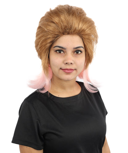 HPO Women's Brown And Pink Bob Wig | 14-Inch Celebrity-Inspired Hair | Ideal for Cosplay, Costume, and Themed Parties
