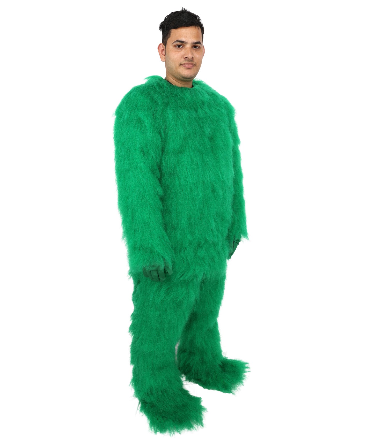 HPO Unisex Green Animal Fur Monster Costume Bundle – 75 Inch Full Outfit with Head Mask & Body Suit | Plush Mascot Style Costume for Halloween and Cosplay