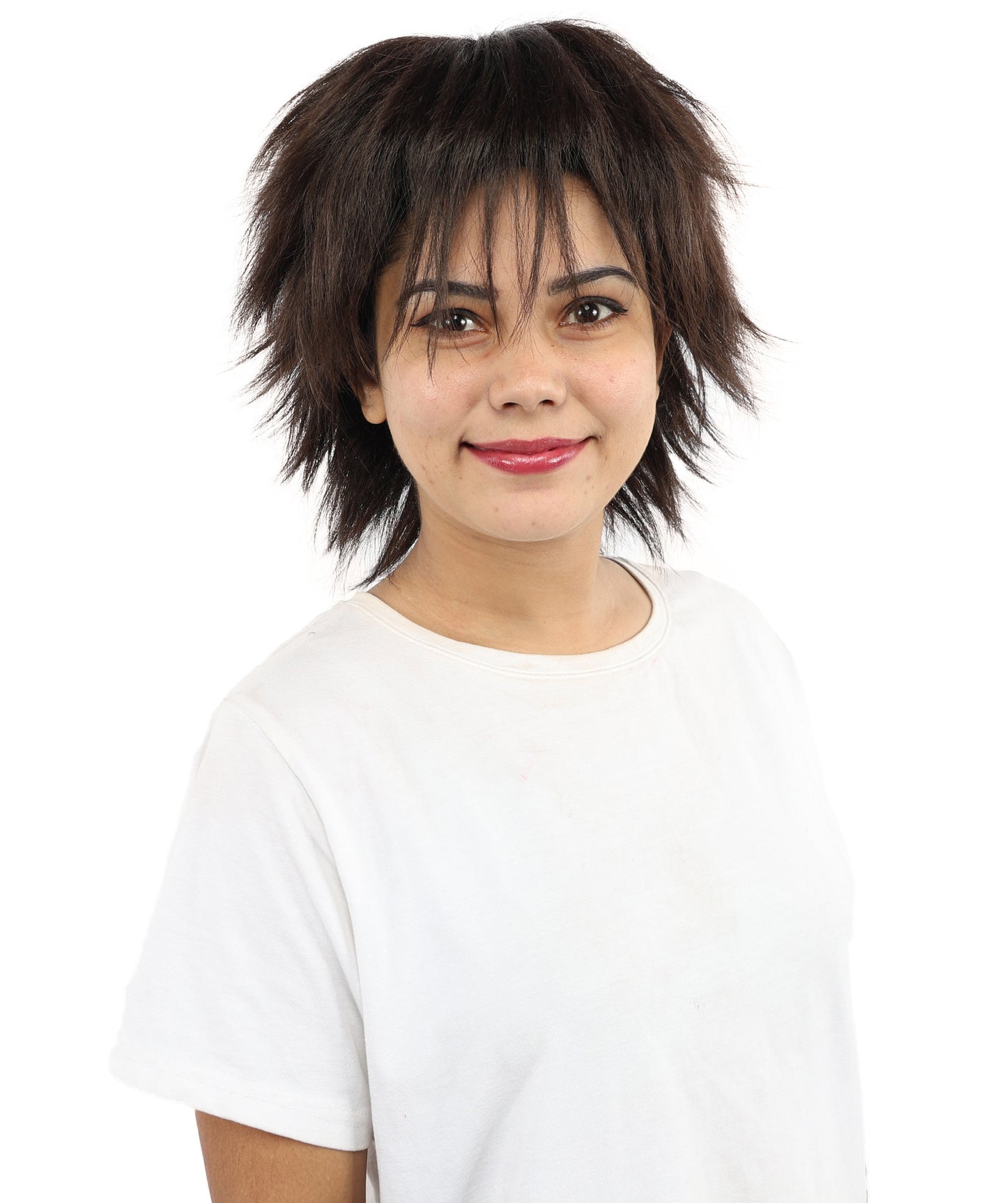 HPO Women's Spiky Layered Short Anime Wig – 12 Inch Natural Dark Brown Messy Wig with Capless Cap Design | Flame-retardant Synthetic Fiber for Costume, Halloween, Parties & Events