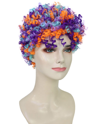 Women's Colorful Clown Wig | Rainbow Curly Costume Hair for Men & Women | Circus, Party, Halloween | Breathable Capless Cap