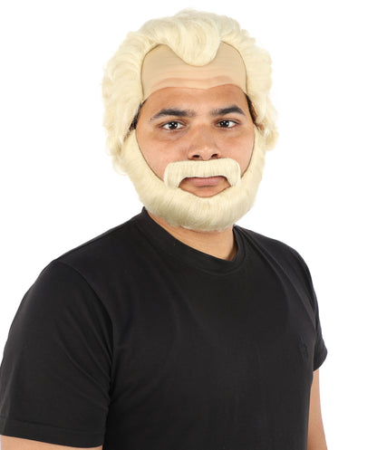 HPO Men’s Short Brown Curly Wig Beard & Mustache Set – Messy Sleepy Style Wig with Natural Afro Curls | Animated Movie-Inspired for Halloween & Cosplay Characters