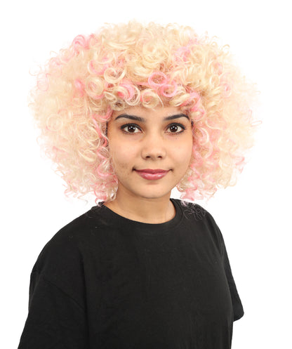 HPO Women's Medium Curly Pop Star Wig | Sleek Synthetic Hairstyle with Bold Vibes | Cosplay, Halloween , Stage Performance & Festival Fashion