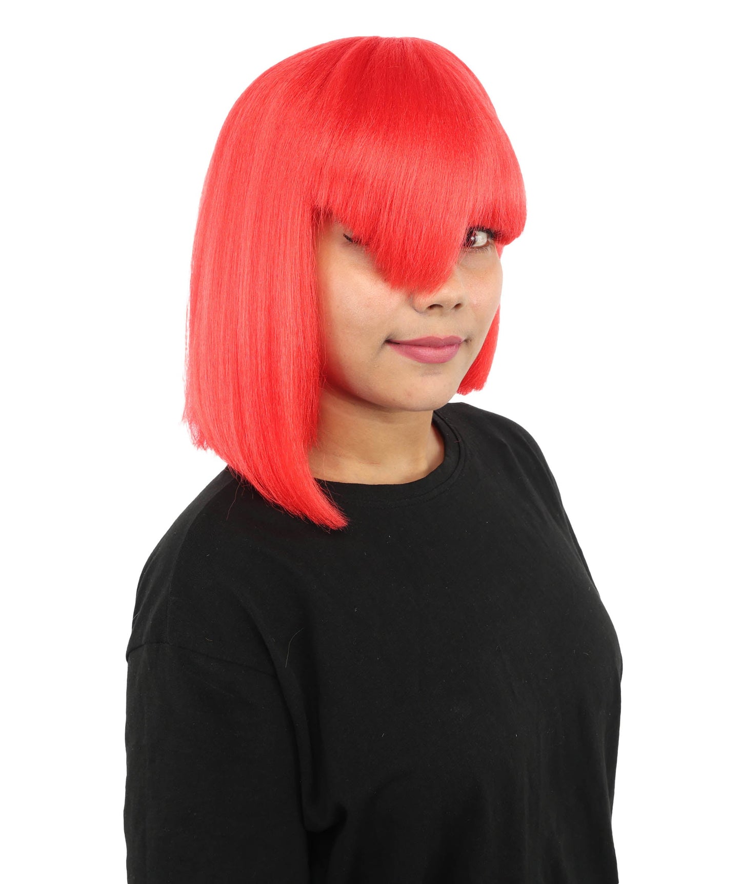 HPO Adult Women's Asymmetrical Bangs Bob Wig | Multiple Color Options | Create of synthetic fiber, sleek straight volume, breathable capless base | Party, Halloween, theater, drag, performance, costume events