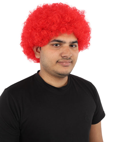 HPO Men's Multi-Color Options Curly Clown Wig | Flame-Retardant Synthetic Fiber and Standard Cap | Ideal for Parties, Cosplay, and Themed Events