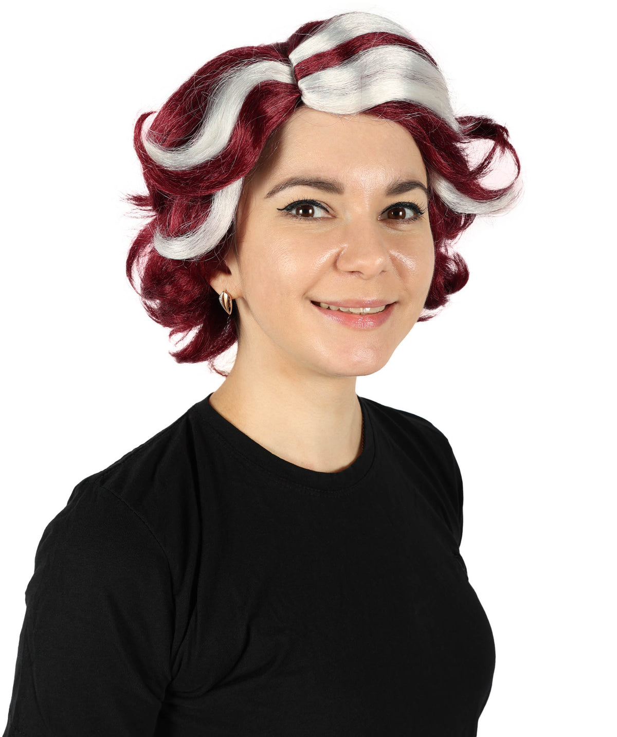HPO Women's Short Wavy Meroon Fashion Doll Multiple Wig | For Party and Halloween | Flame-retardant Synthetic Fiber