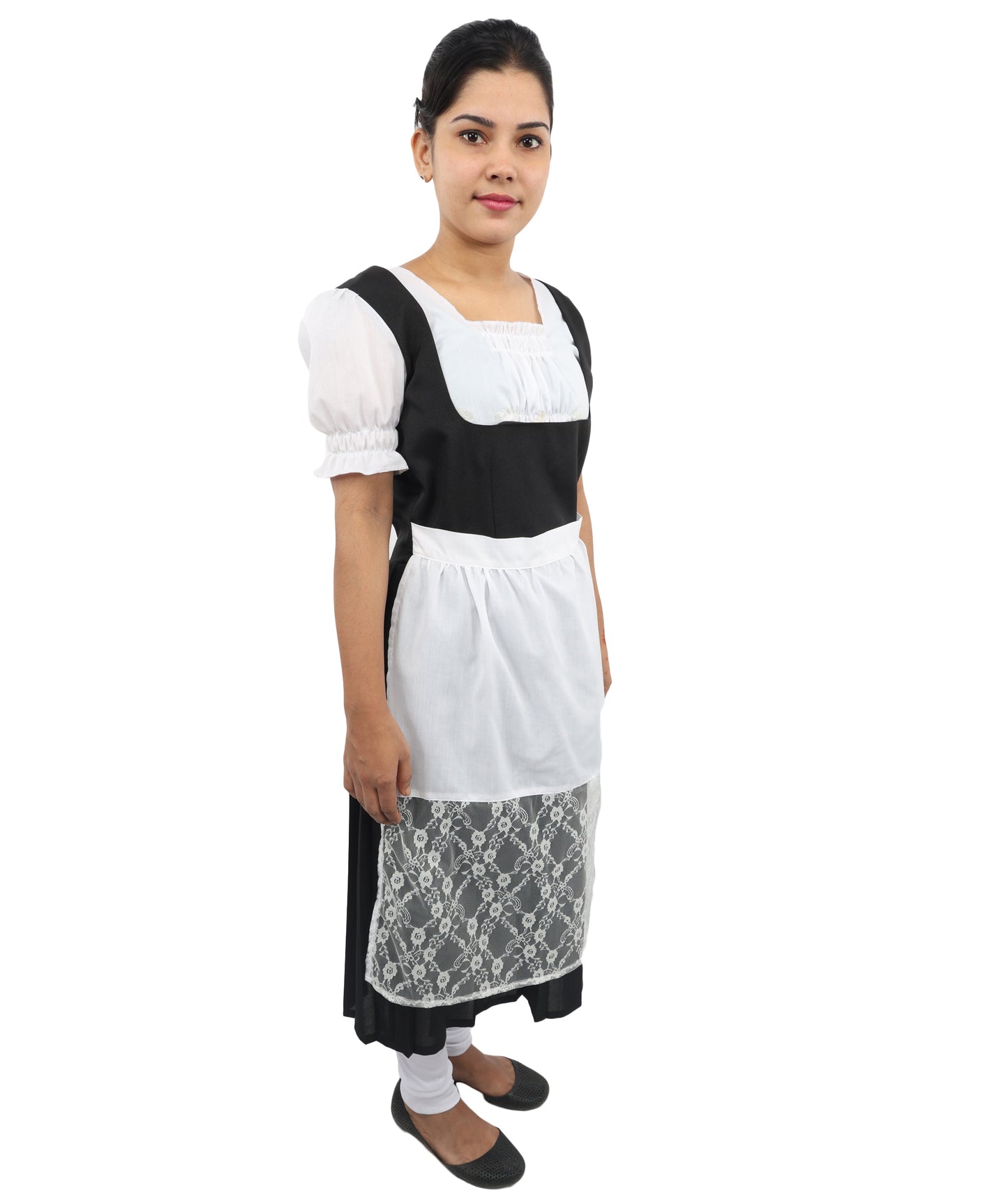 HPO Women's Long Black & White Dirndl Costume – German Traditional Party Dress for Women