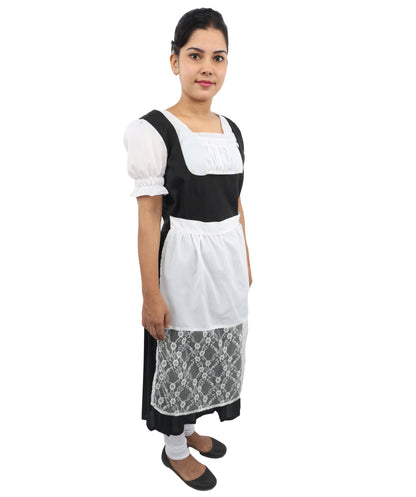 HPO Women's Long Black & White Dirndl Costume – German Traditional Party Dress for Women
