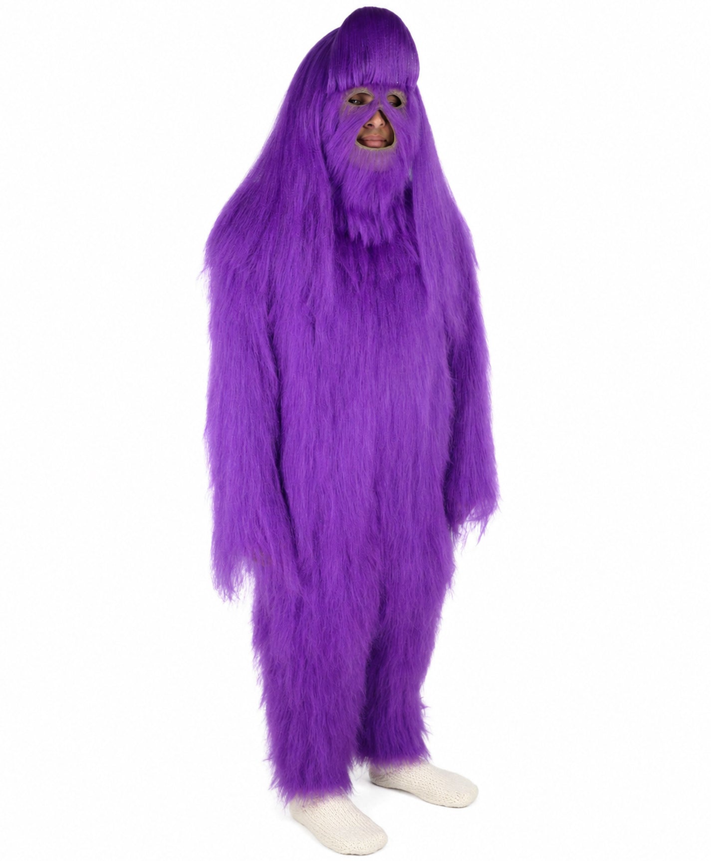 HPO Unisex Extreme Hairy Person Costume, Mask and Bundle - Full-Body Hair Suit Extra-Long Ash Brown Costume Wig for Halloween, Cosplay & Parties