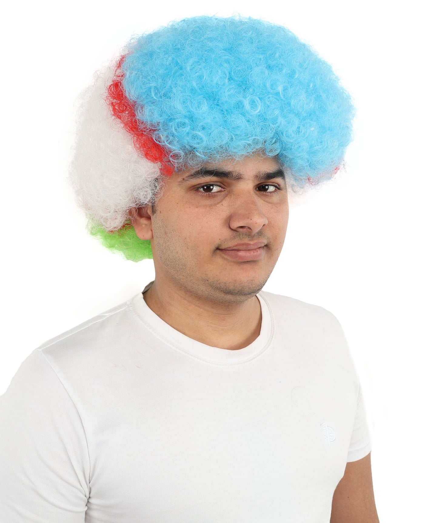 Adult Uzbekistan Flag Clown Wig – Curly Multicolor Synthetic Hair | Ideal for Parties, Parades & National Celebrations