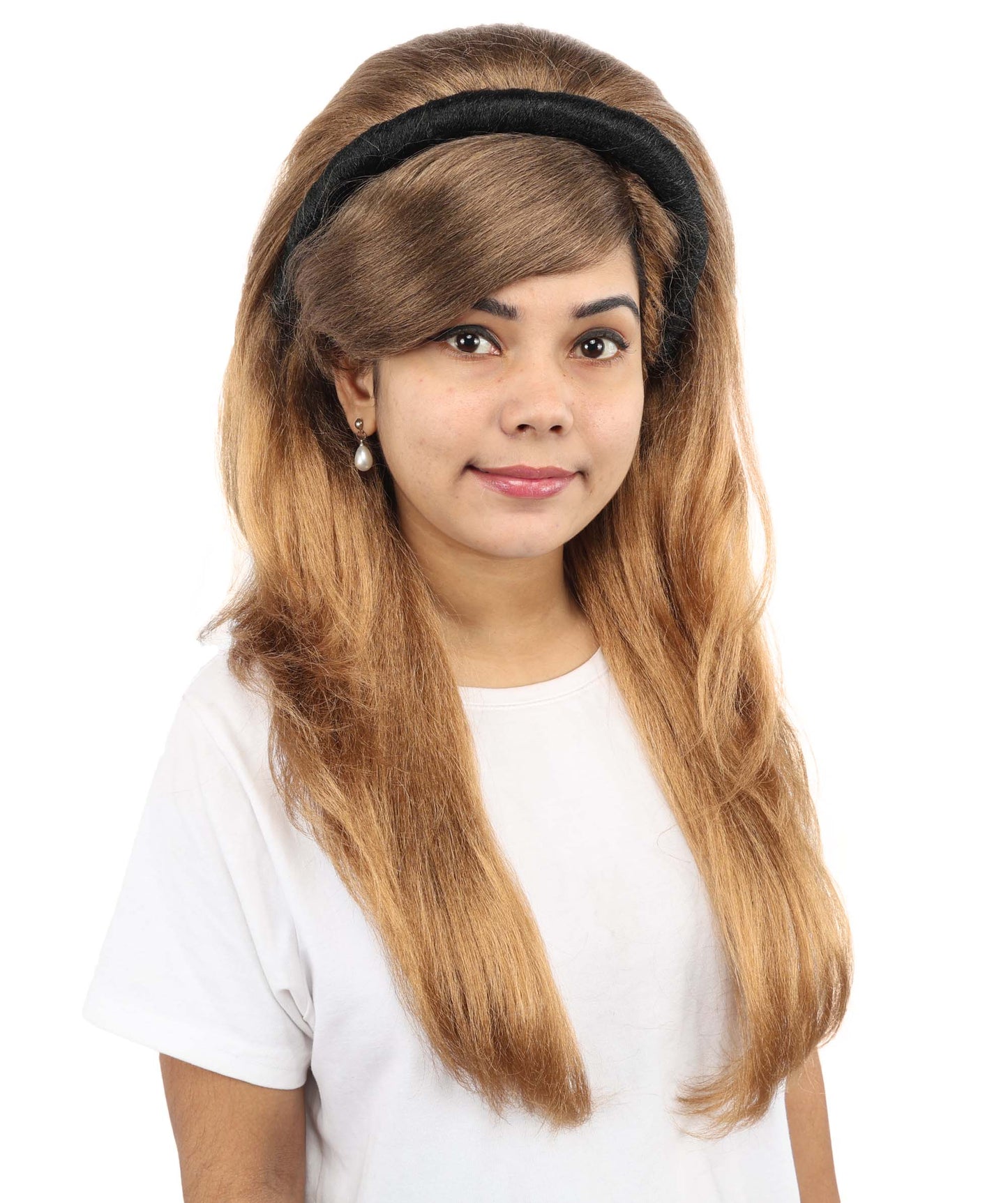 HPO Women's Retro Headband Long Multicolor Wig | 24 Inch Voluminous Honey Brown Swept Bangs | Party Halloween Cosplay Theater Pop Star Costume Events