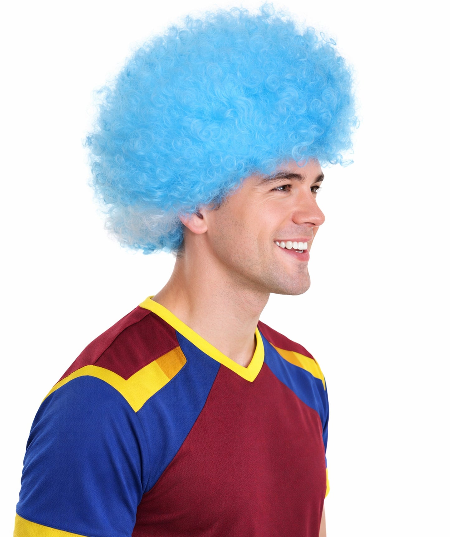 Argentina Sport Afro Fun Wig | White Sky Blue Fancy Halloween Wig