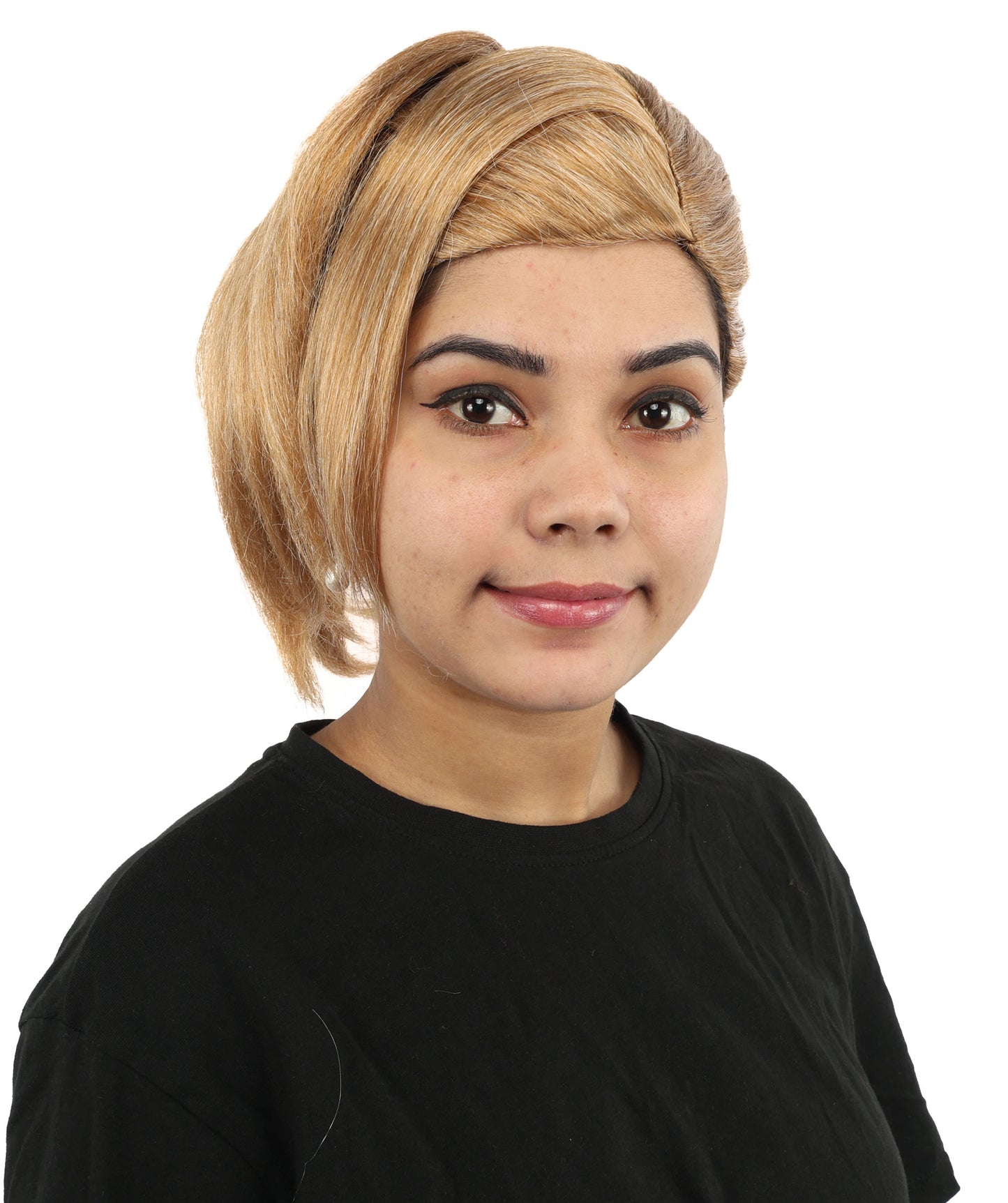 HPO Women's Elegant Braided Updo Brown Wig | Flame-Retardant Synthetic Fiber With Capless Cap | Ideal For Theater, Halloween And Cosplay