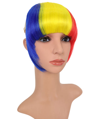 HPO Women's Short Straight Romania Flag Wig – Tricolor Fringe Style | Ideal for Sports Fans & National Celebrations