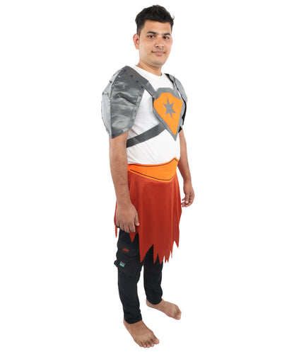 HPO Men's Tribal Warrior Costume – Grey Top & Brown Skirt | Fantasy Battle Outfit for Halloween, Cosplay, Parties