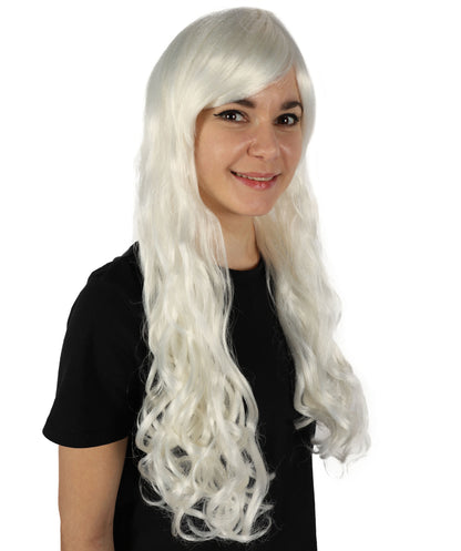 HPO Women's Multicolor Long Curly Wig with Fringe, Flame-retardant Synthetic Fiber