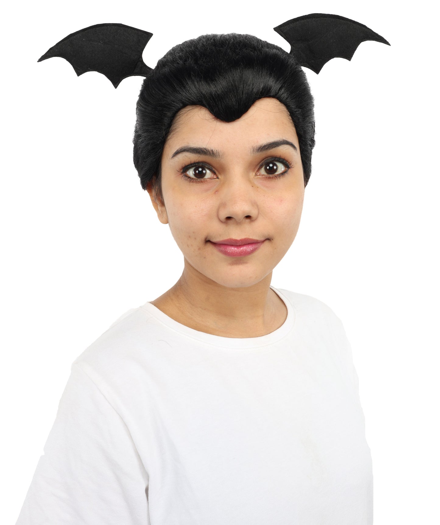 HPO Women's Black Vampire Bat Inspired Lady Wig | Gothic Long Hairpiece with Deluxe Synthetic Fibers & Adjustable Cap | Halloween, Cosplay, Stage & Roleplay