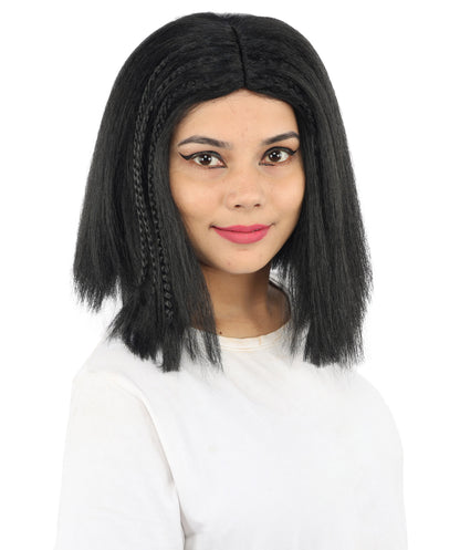 HPO Celebrity-Style 11 Inch Green Rooted Blonde Front Braided Straight Wig | Shoulder-Length Fun, Bold, and Stylish Hairpiece  | Ideal for Halloween, Cosplay, and Themed Parties