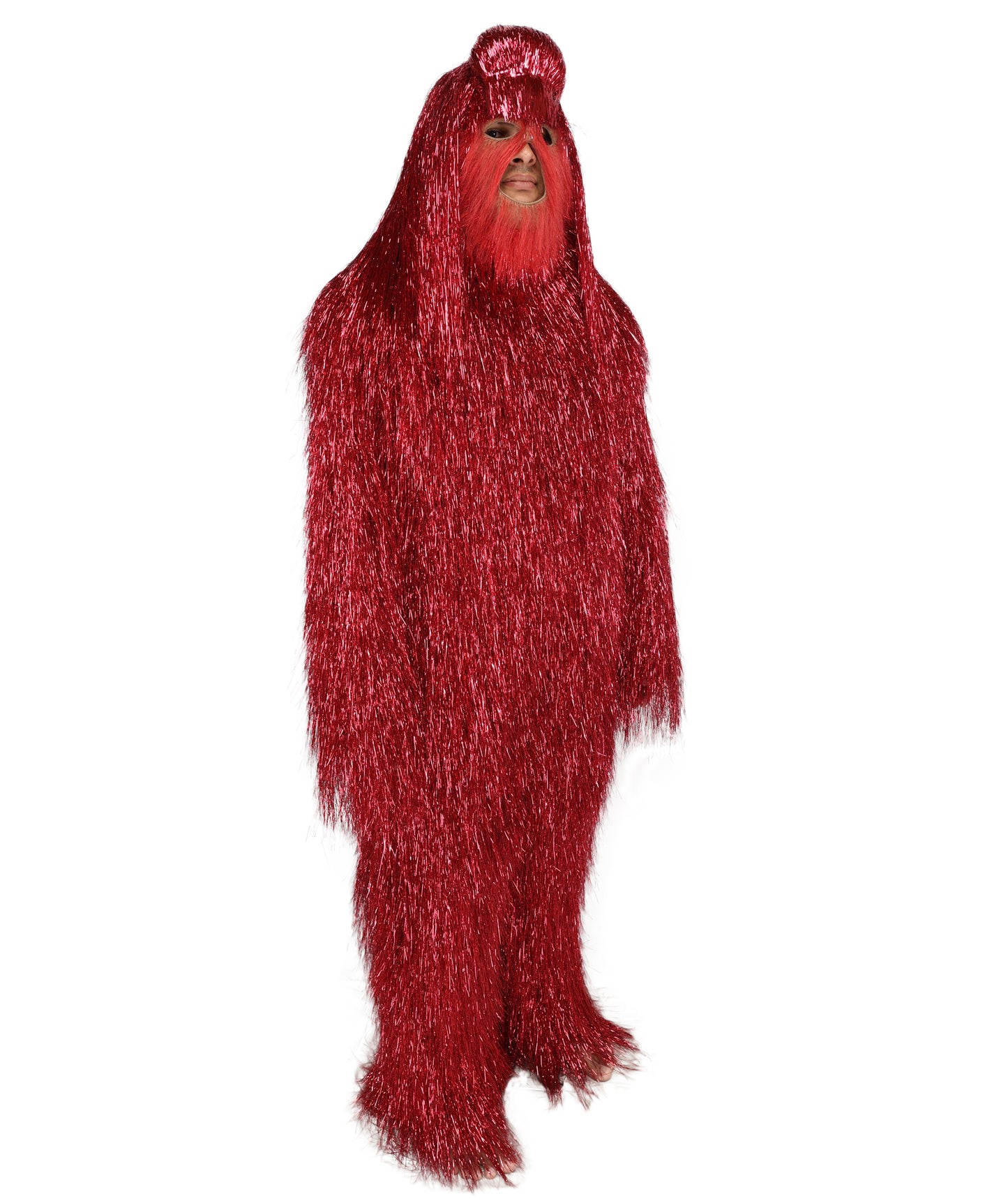 HPO UnisexTinsel Hairy Costume, Bundle & Mask Set | Full-Body Suit & Matching Mask | Long Hair Funny Costume for Halloween, Performers, Cosplay & Mascots | Multicolor Options