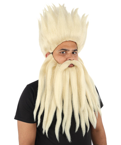 Wild Man Wig Beard & Mustache Set | Voluminous Multicolor Options Messy Hair with Matching Facial Hair, Synthetic Fiber & Breathable Cap | Halloween, Jungle Roleplay, Theater, Carnival & Costume Party