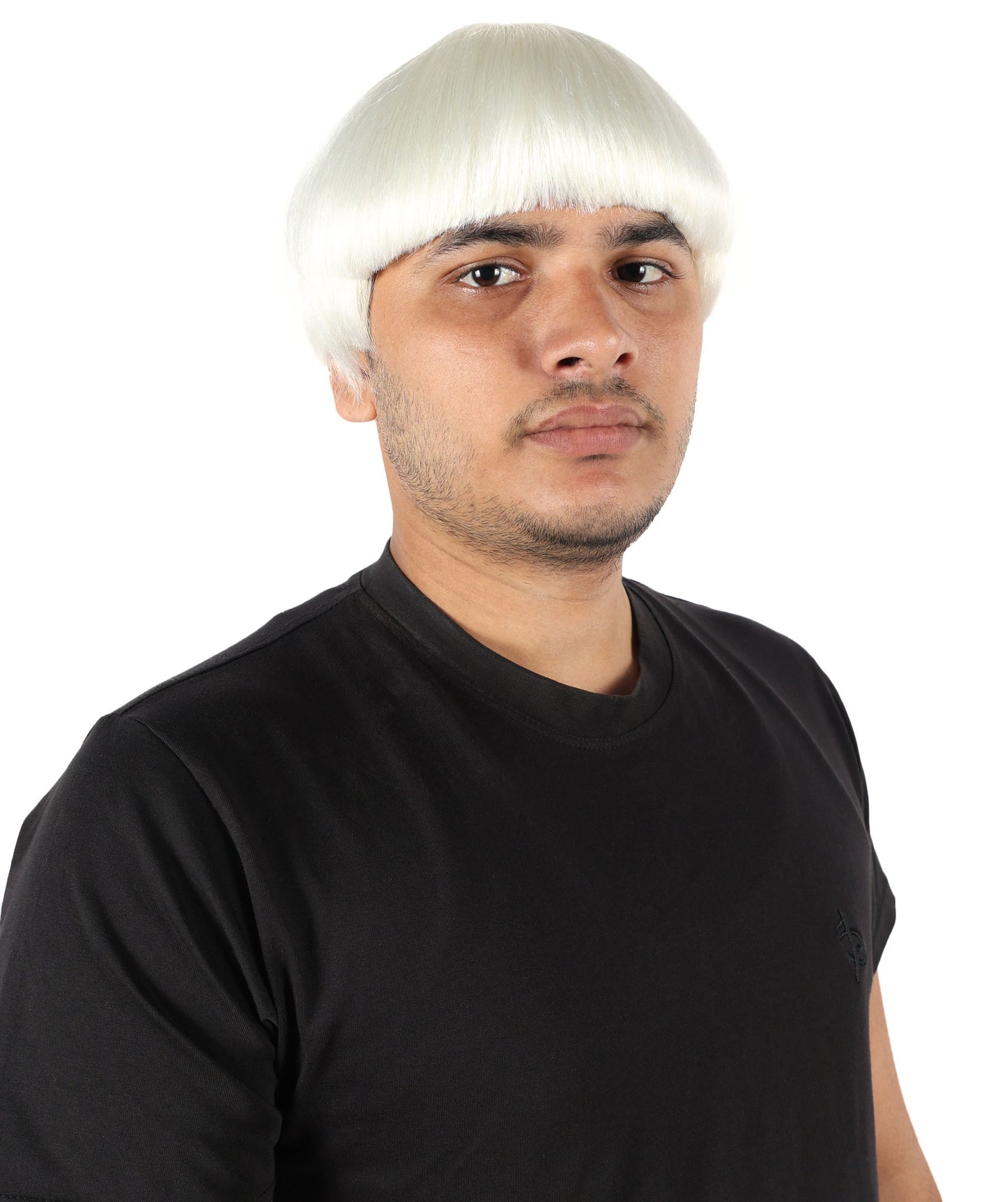 HPO Men's 9" Inch Short Length Halloween Classic Moe Retro Bowl Cut Costume Wig, Multiple Color Synthetic Soft Fiber Hair, Perfect for your next Festival