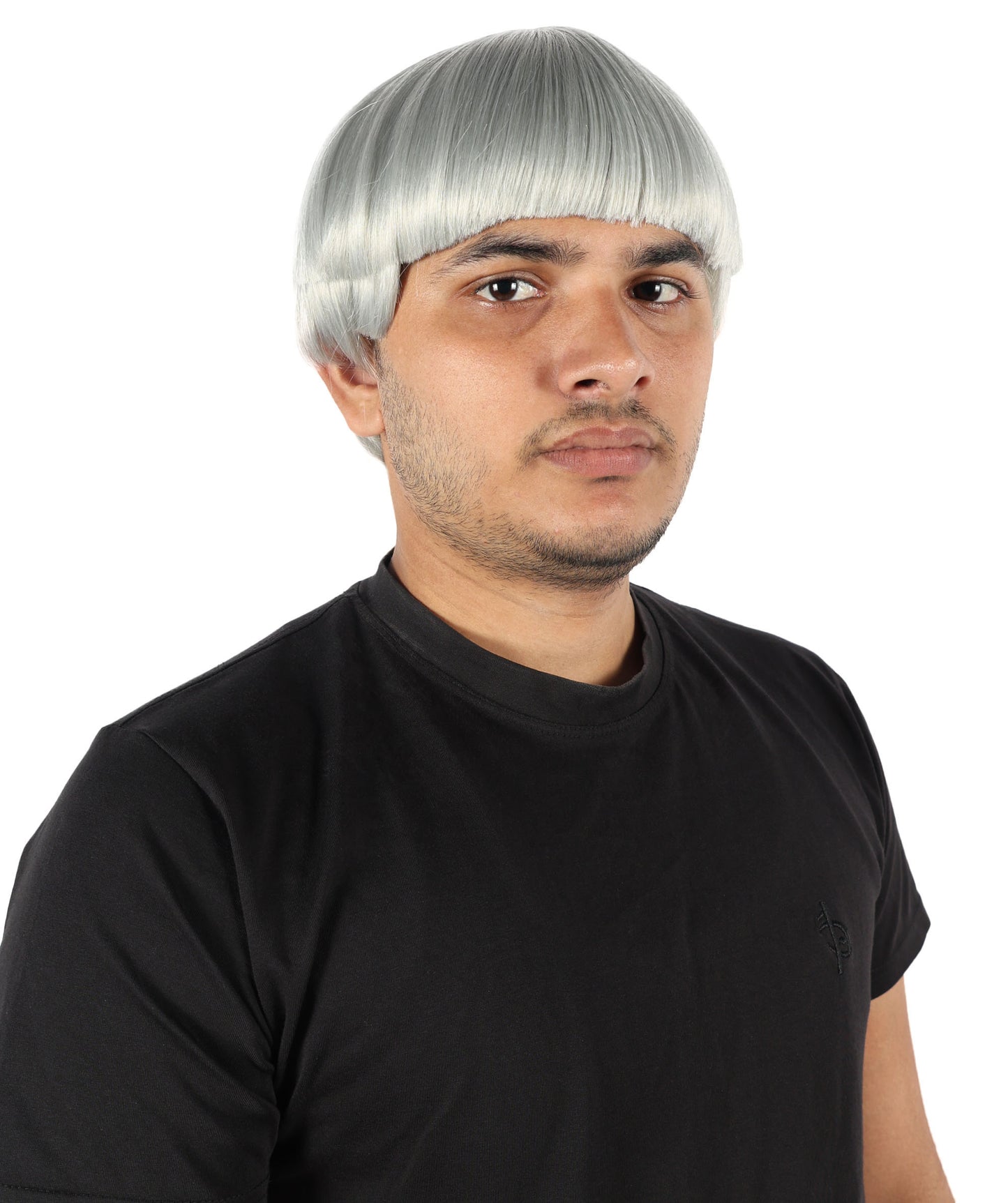 HPO Men's 9" Inch Short Length Halloween Classic Moe Retro Bowl Cut Costume Wig, Multiple Color Synthetic Soft Fiber Hair, Perfect for your next Festival