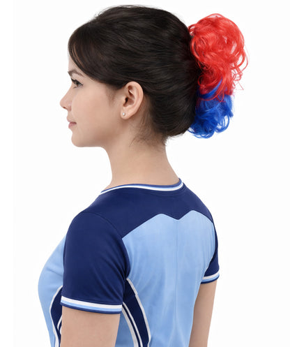 HPO Women's Patriotic Flag Hair Scrunchie | Multilayered synthetic hair texture with round elastic construction | Ideal for party, Halloween, cosplay, theater, drag, performance, costume events