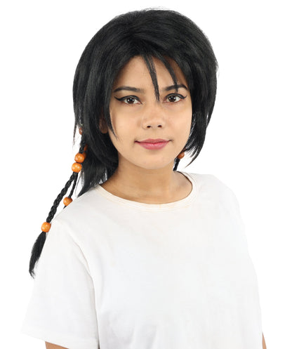 HPO Adult Women's Long Tribal Braided Wig | Multiple Color Options | Dark Shaggy Bob with Beaded Strands, Synthetic Fiber & Breathable Cap | Halloween, Sci-Fi Roleplay, Fantasy Costume
