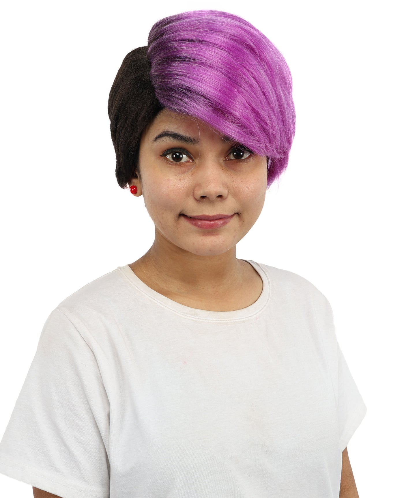 HPO Women’s Short Straight Bob Black & Purple Wig | Sleek Chin Length Hair for Halloween & Cosplay | Bold Color Style Fantasy Looks for Party Events