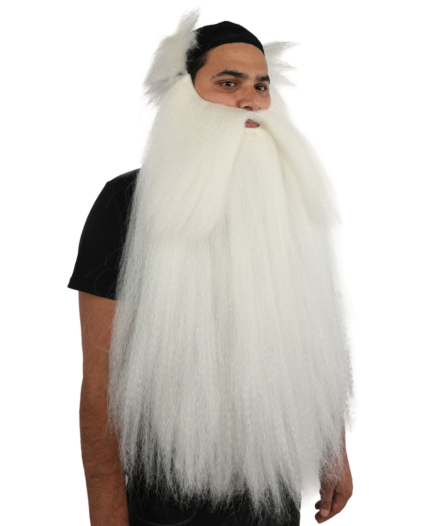 HPO Men's Elder Mage Wig & Beard Set | Long White Hair with Matching Mustache, Beard & Sideburns | Synthetic Wig for Cosplay, Halloween, Stage & Roleplay